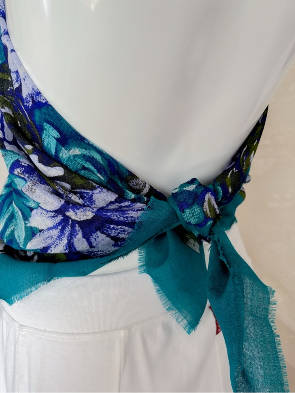 Whimsigoth floral vintage girly Japanese teal square scarf top - Picture 4 of 7